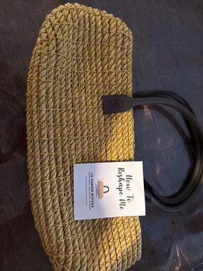 Yellow Woven Tote with Black Handles